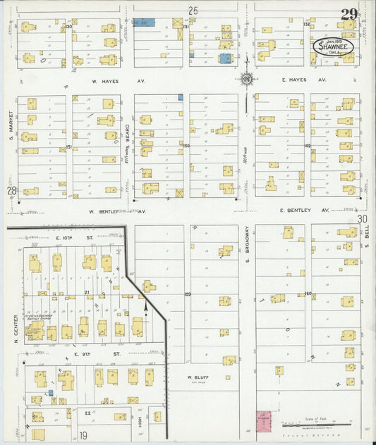Sanborn Fire Insurance Map from Shawnee, Pottawatomie County, Oklahoma (1919), Sheet #0029 - Historic Sanborn Fire Insurance Map Print, vintage old map wall art, antique decor, genealogy gift, Oklahoma Oklahoma map