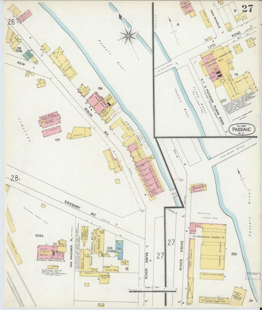 Sanborn Fire Insurance Map from Passaic, Passaic County, New Jersey (1903), Sheet #0027 - Historic Sanborn Fire Insurance Map Print, vintage old map wall art, antique decor, genealogy gift, New Jersey New Jersey map