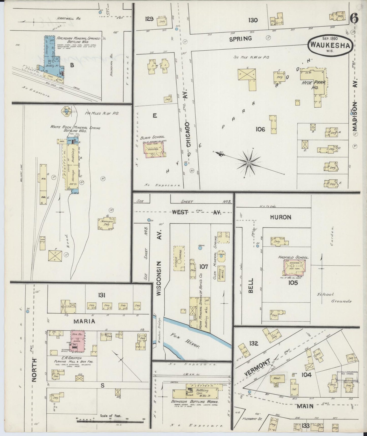 Sanborn Fire Insurance Map from Waukesha, Waukesha County, Wisconsin (1890), Sheet #0006 - Complete Map Set gallery image, historic Sanborn map, vintage wall art, Wisconsin Wisconsin