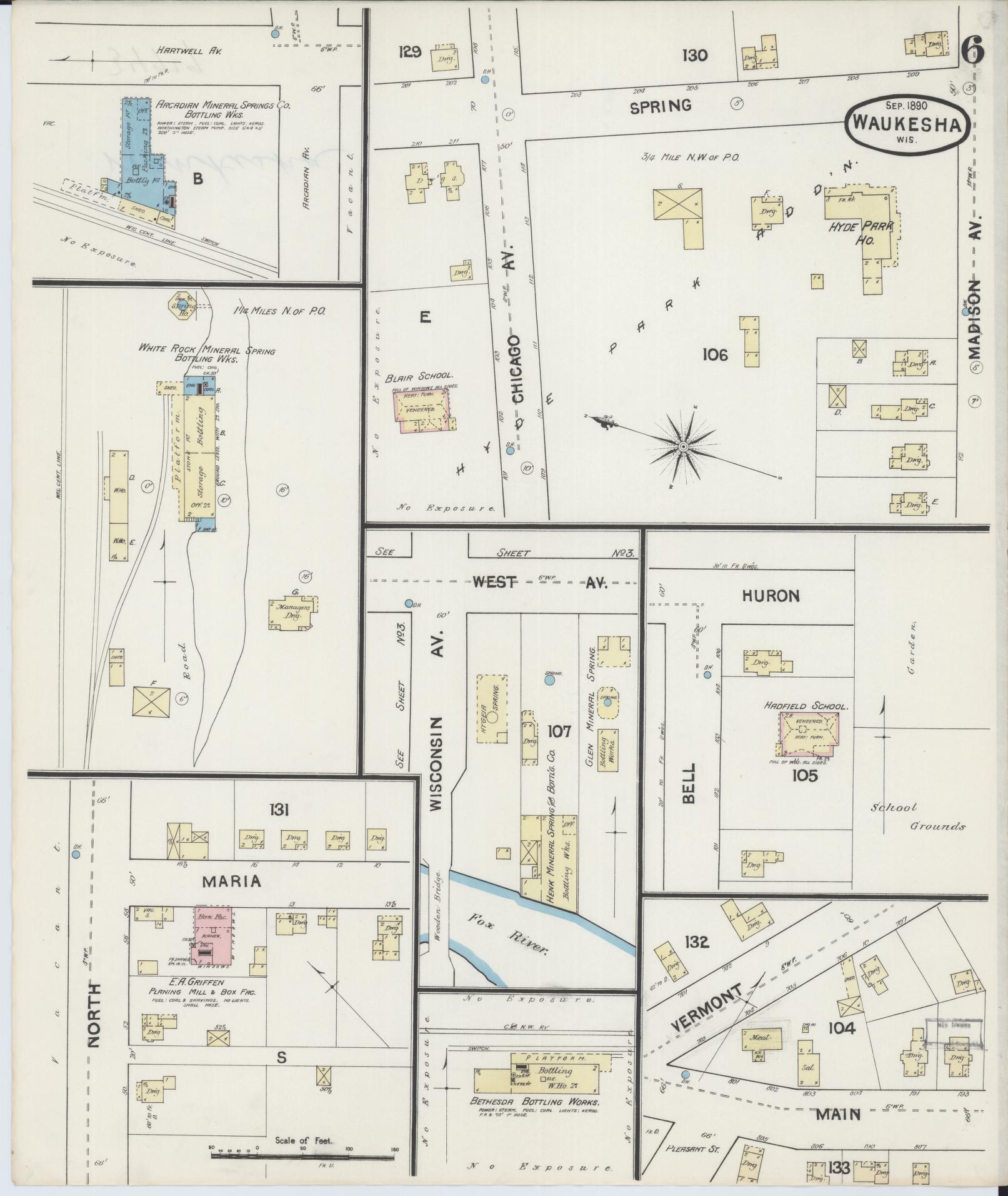 Sanborn Fire Insurance Map from Waukesha, Waukesha County, Wisconsin (1890), Sheet #0006 - Complete Map Set gallery image, historic Sanborn map, vintage wall art, Wisconsin Wisconsin