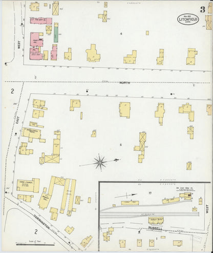 Sanborn Fire Insurance Map from Litchfield, Litchfield County, Connecticut (1901), Sheet #0003 - Complete Map Set gallery image, historic Sanborn map, vintage wall art, Connecticut Connecticut
