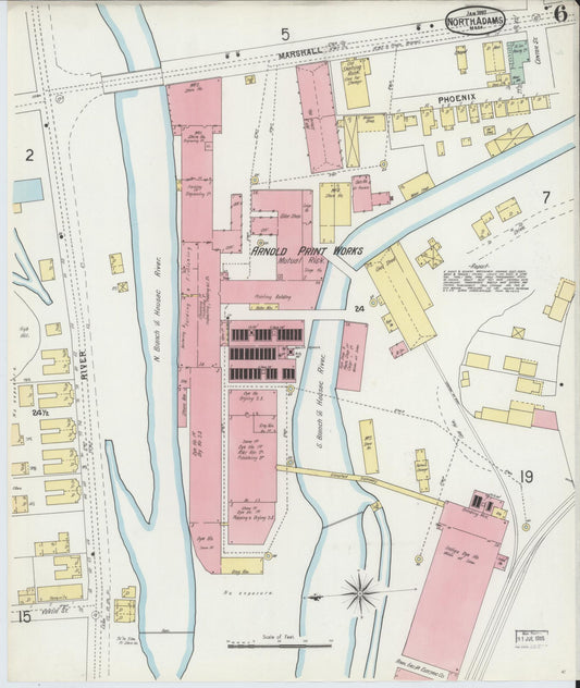 Sanborn Fire Insurance Map from North Adams, Berkshire County, Massachusetts (1897), Sheet #0006 - Historic Sanborn Fire Insurance Map Print, vintage old map wall art, antique decor, genealogy gift, Massachusetts Massachusetts map