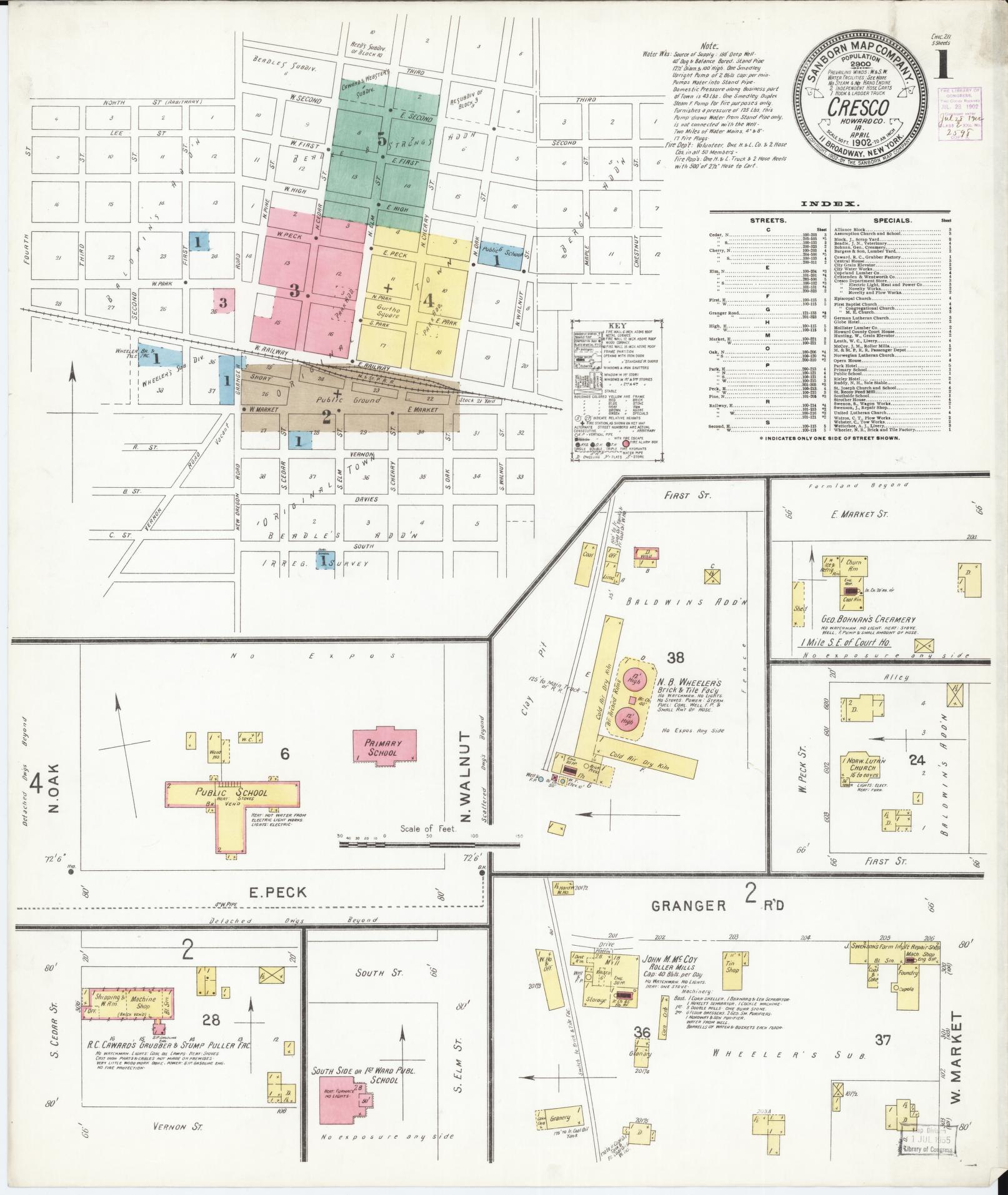 Sanborn Fire Insurance Map from Cresco, Howard County, Iowa (1902), Sheet #0001 - Historic Sanborn Fire Insurance Map Print, vintage old map wall art