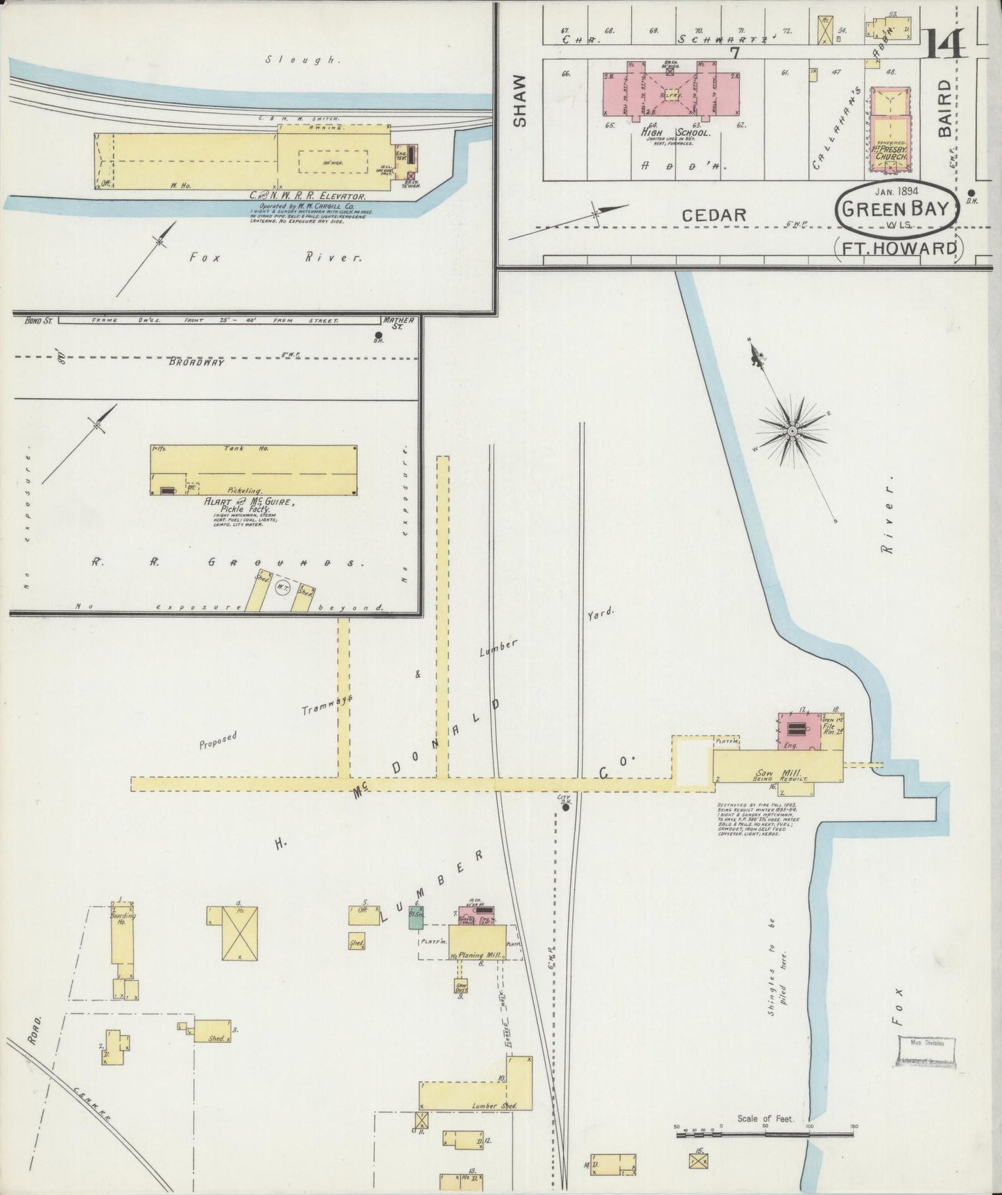 Sanborn Fire Insurance Map from Green Bay, Brown County, Wisconsin (1894), Sheet #0014 - Complete Map Set gallery image, historic Sanborn map, vintage wall art, Wisconsin Wisconsin