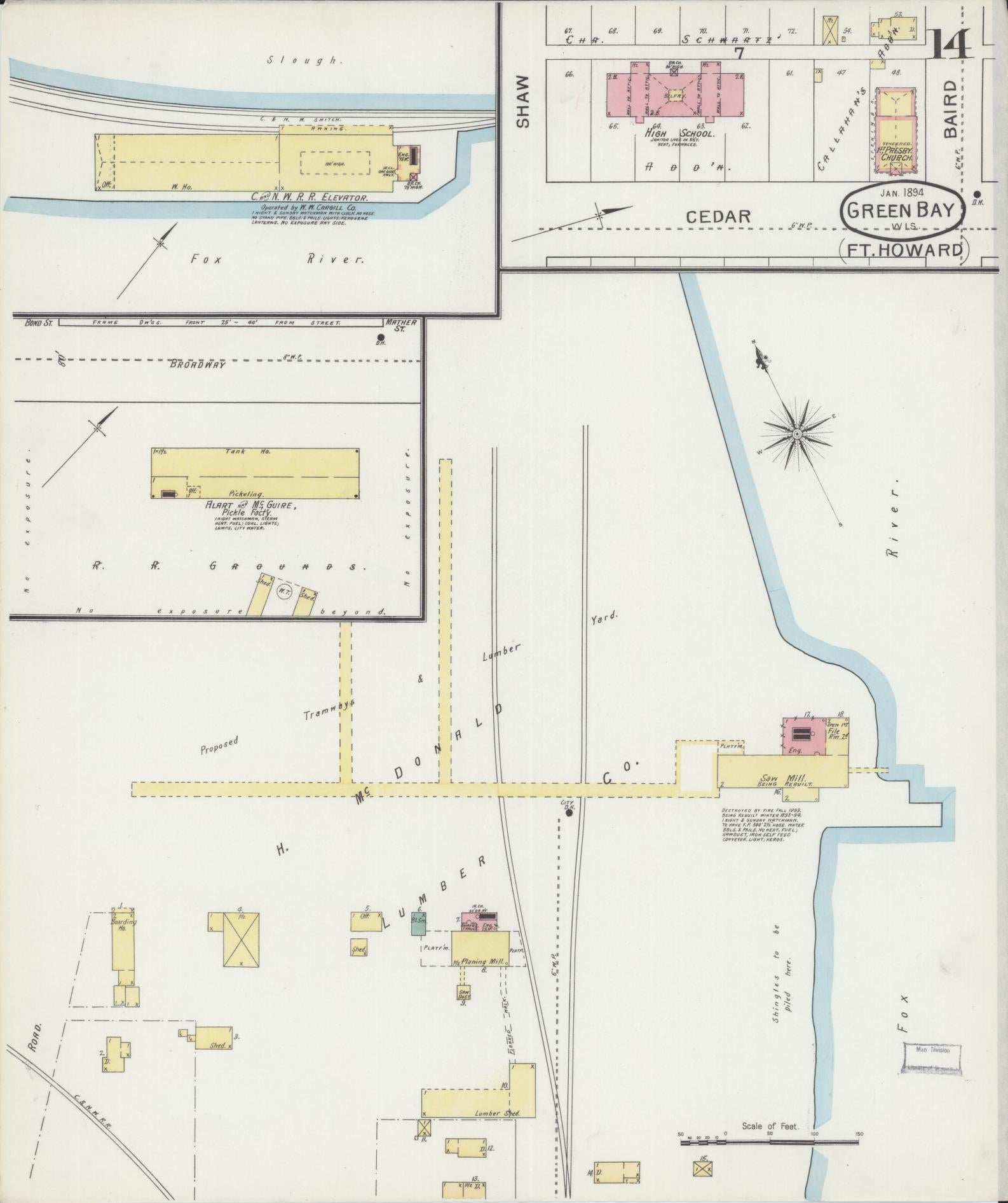 Sanborn Fire Insurance Map from Green Bay, Brown County, Wisconsin (1894), Sheet #0014 - Complete Map Set gallery image, historic Sanborn map, vintage wall art, Wisconsin Wisconsin