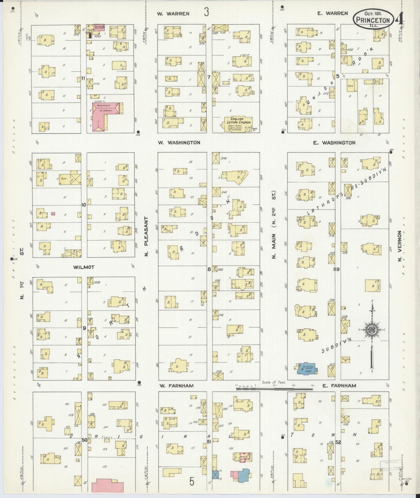 Sanborn Fire Insurance Map from Princeton, Bureau County, Illinois (1911), Sheet #0004 - Complete Map Set gallery image, historic Sanborn map, vintage wall art, Illinois Illinois