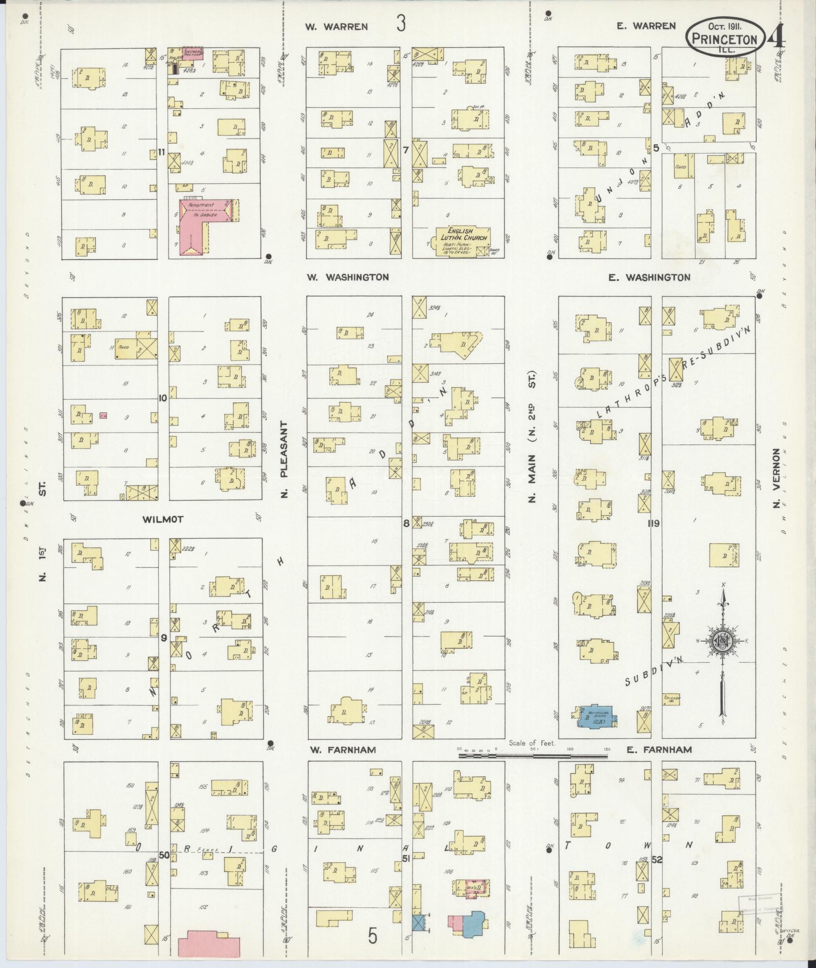 Sanborn Fire Insurance Map from Princeton, Bureau County, Illinois (1911), Sheet #0004 - Complete Map Set gallery image, historic Sanborn map, vintage wall art, Illinois Illinois