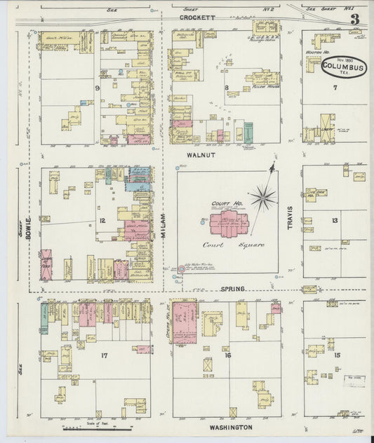 Sanborn Fire Insurance Map from Columbus, Colorado County, Texas (1890), Sheet #0003 - Historic Sanborn Fire Insurance Map Print, vintage old map wall art, antique decor, genealogy gift, Texas Texas map