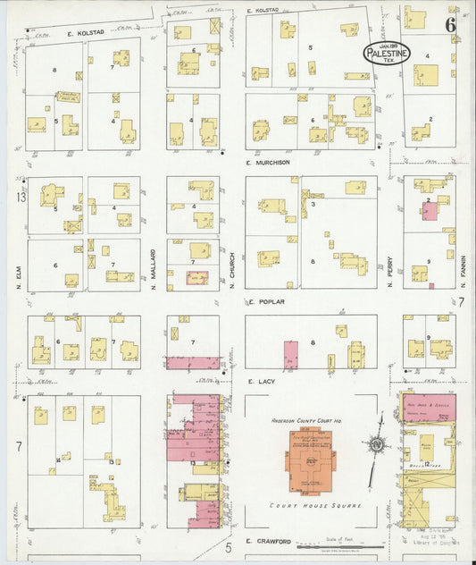 Sanborn Fire Insurance Map from Palestine, Anderson County, Texas (1919), Sheet #0006 - Historic Sanborn Fire Insurance Map Print, vintage old map wall art, antique decor, genealogy gift, Texas Texas map