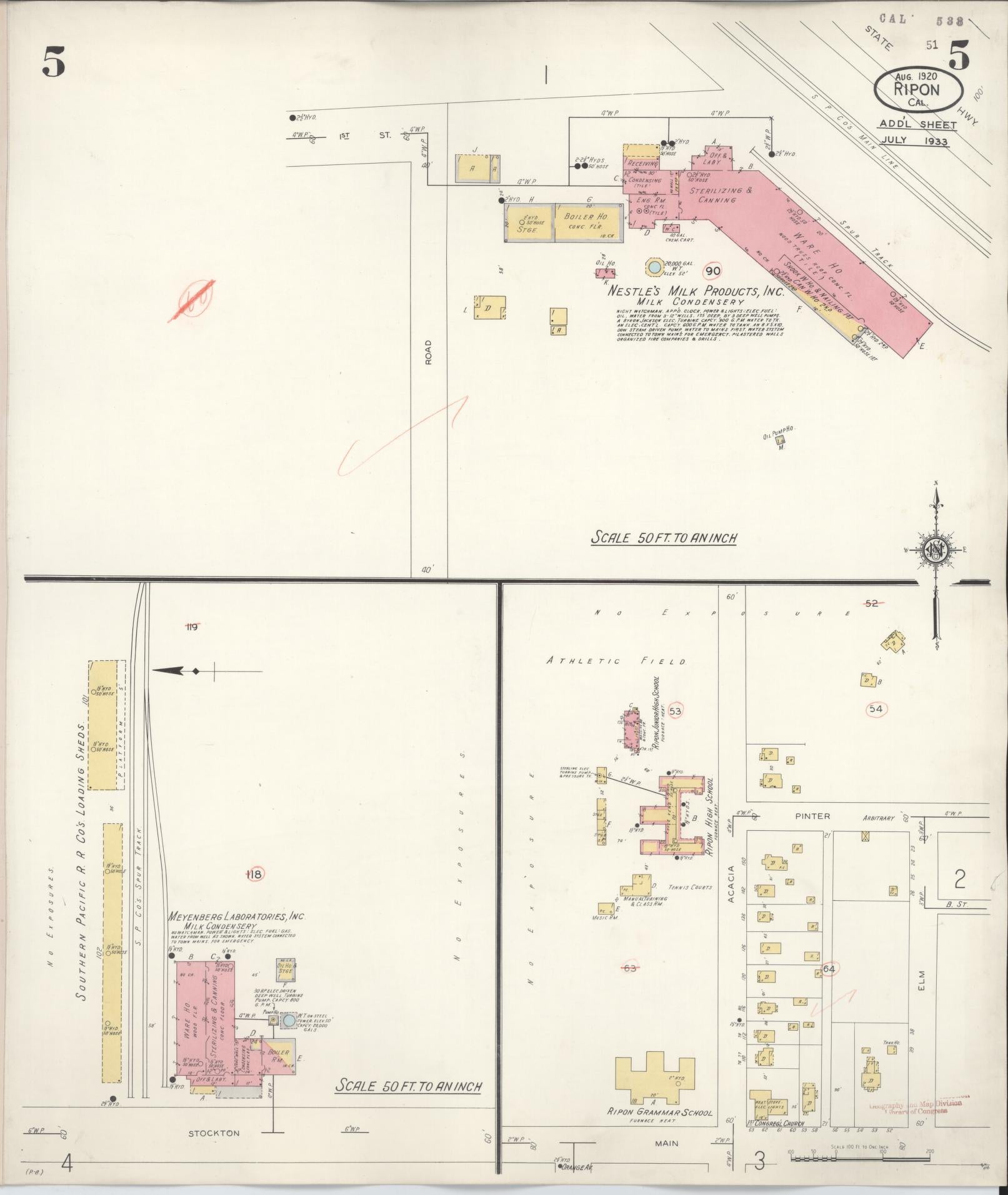 Sanborn Fire Insurance Map from Ripon, San Joaquin County, California (1933), Sheet #0005 - Complete Map Set gallery image, historic Sanborn map, vintage wall art, California California