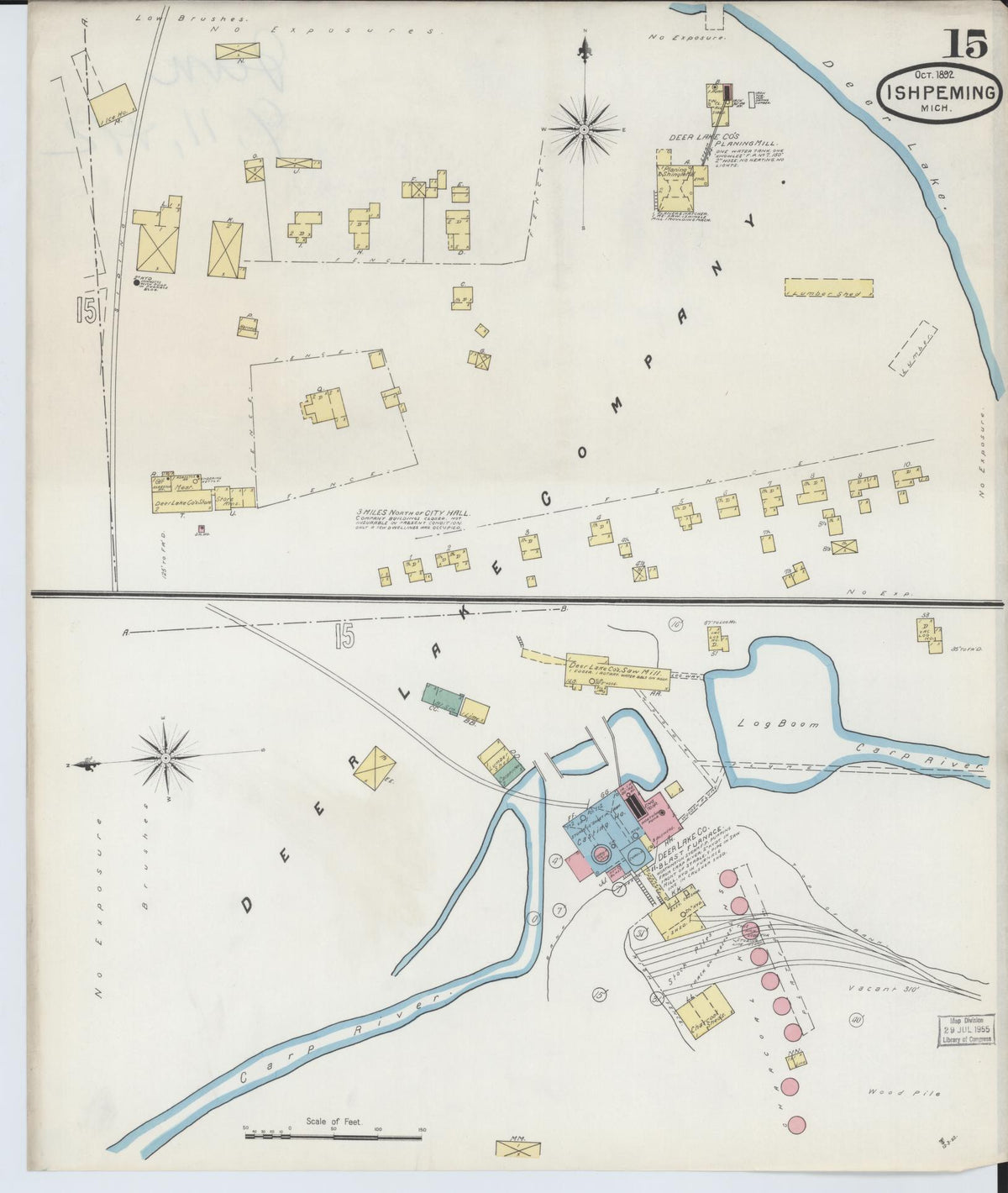 Sanborn Fire Insurance Map from Ishpeming, Marquette County, Michigan (1892), Sheet #0015 - Historic Sanborn Fire Insurance Map Print, vintage old map wall art, antique decor, genealogy gift, Michigan Michigan map