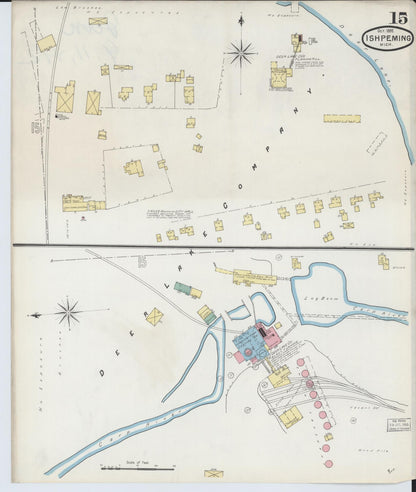 Sanborn Fire Insurance Map from Ishpeming, Marquette County, Michigan (1892), Sheet #0015 - Historic Sanborn Fire Insurance Map Print, vintage old map wall art, antique decor, genealogy gift, Michigan Michigan map