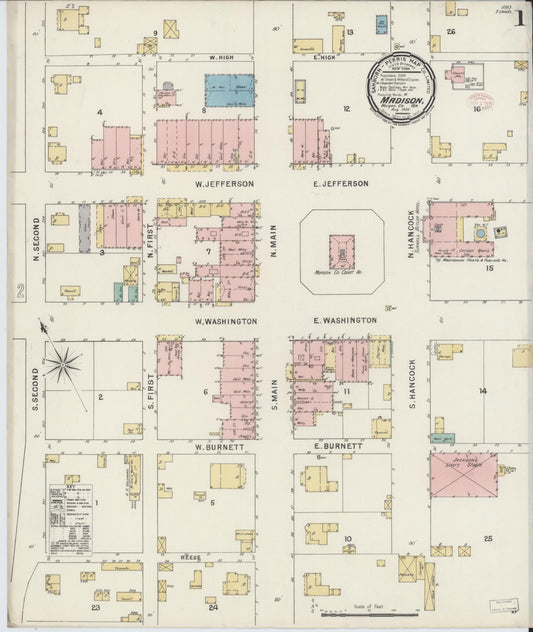 Sanborn Fire Insurance Map from Madison, Morgan County, Georgia (1895), Sheet #0001 - Historic Sanborn Fire Insurance Map Print, vintage old map wall art, antique decor, genealogy gift, Georgia Georgia map