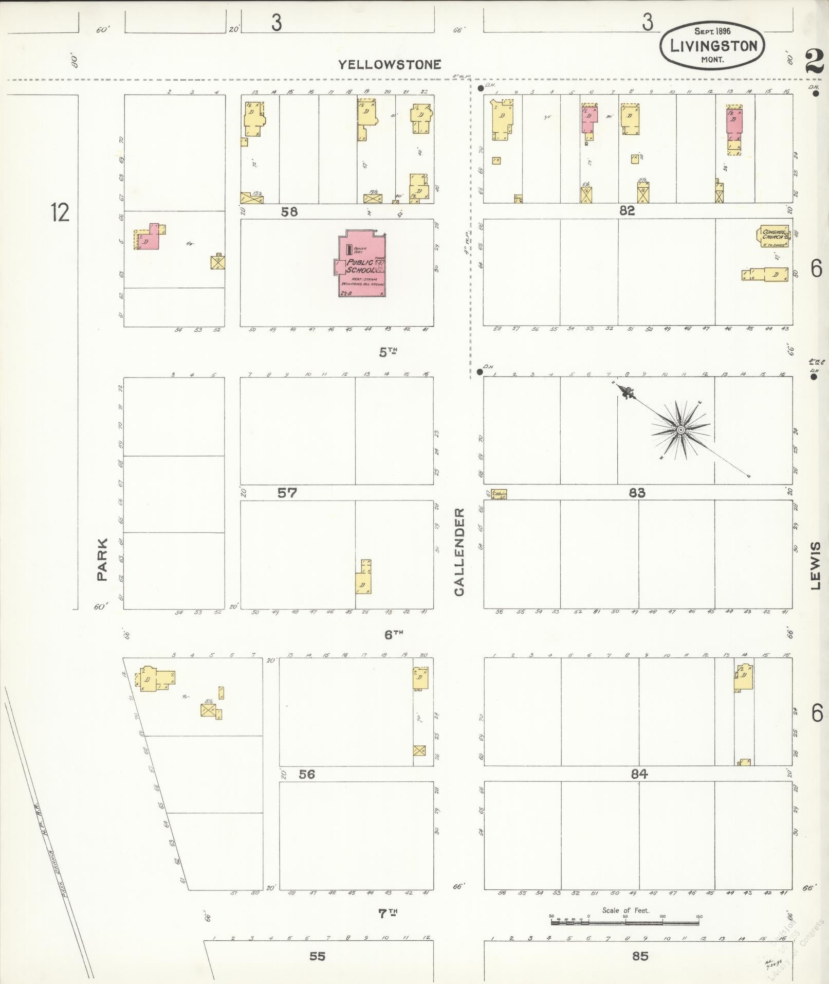 Sanborn Fire Insurance Map from Livingston, Park County, Montana (1896), Sheet #0002 - Complete Map Set gallery image, historic Sanborn map, vintage wall art, Montana Montana