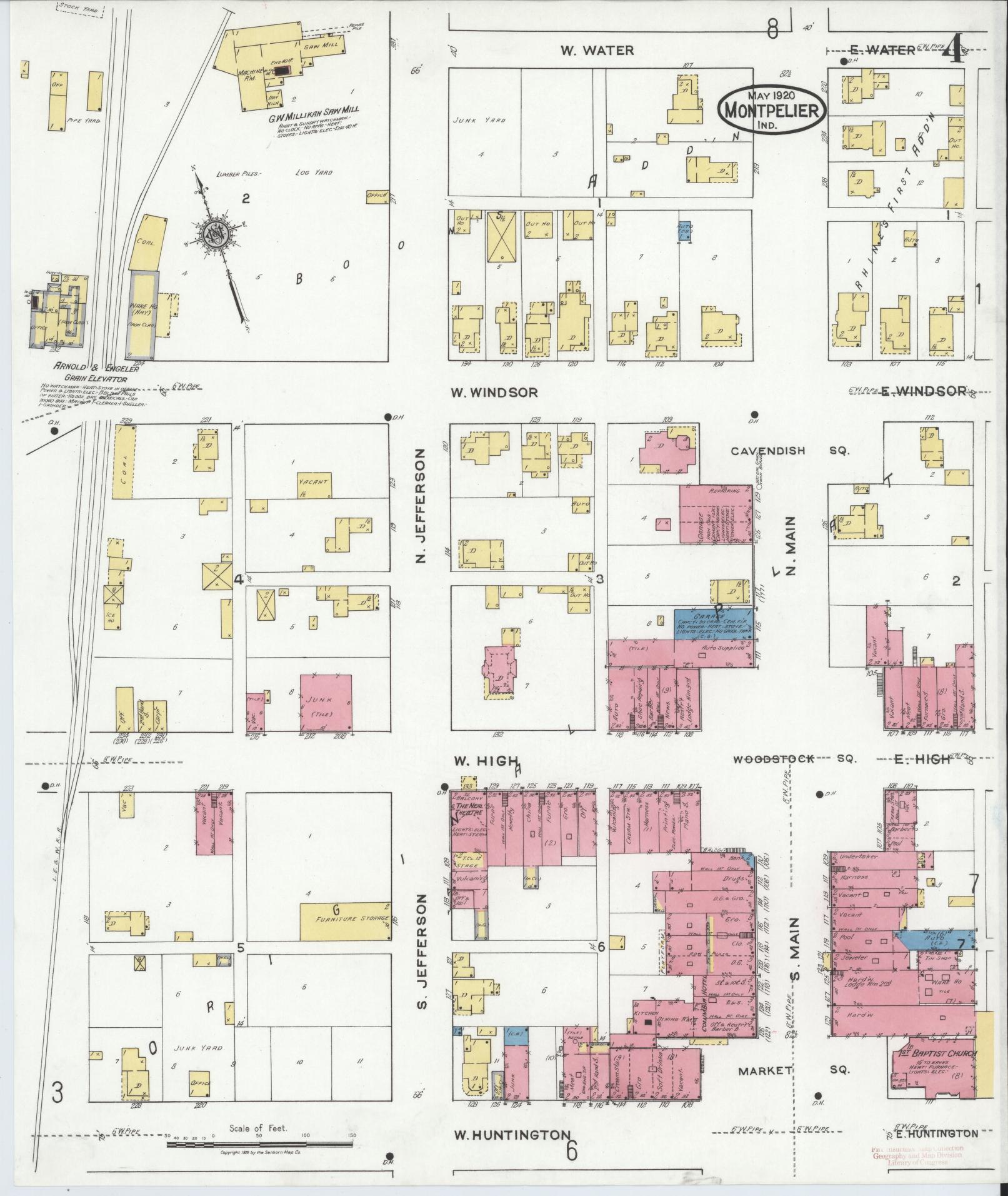 Sanborn Fire Insurance Map from Montpelier, Blackford County, Indiana (1920), Sheet #0004 - Complete Map Set gallery image, historic Sanborn map, vintage wall art, Indiana Indiana