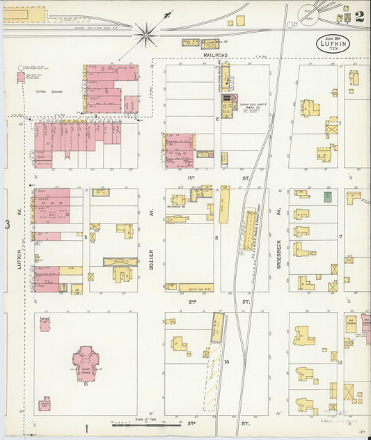 Sanborn Fire Insurance Map from Lufkin, Angelina County, Texas (1904), Sheet #0002 - Historic Sanborn Fire Insurance Map Print, vintage old map wall art, antique decor, genealogy gift, Texas Texas map