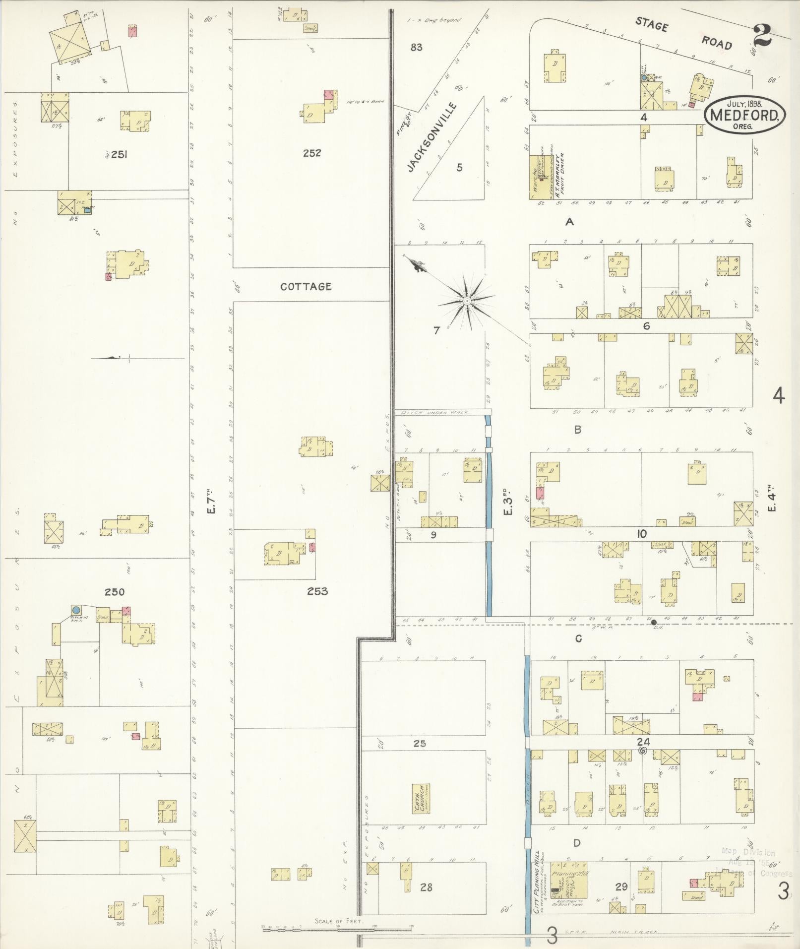 Sanborn Fire Insurance Map from Medford, Jackson County, Oregon (1898), Sheet #0002 - Complete Map Set gallery image, historic Sanborn map, vintage wall art, Oregon Oregon