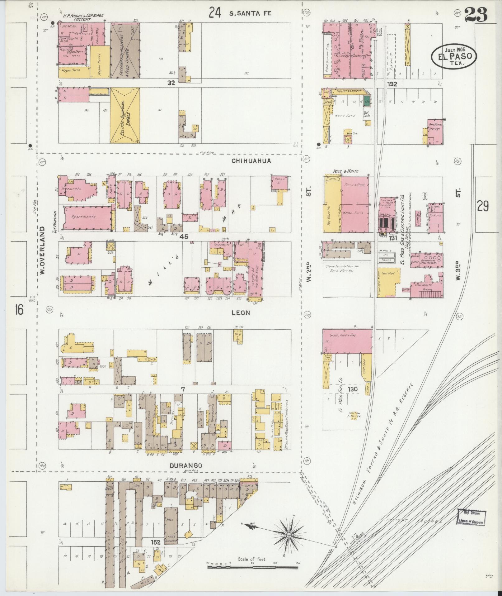 Sanborn Fire Insurance Map from El Paso, El Paso County, Texas (1905), Sheet #0023 - Complete Map Set gallery image, historic Sanborn map, vintage wall art, Texas Texas