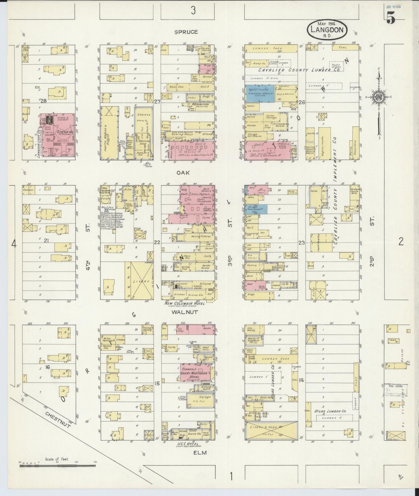 Sanborn Fire Insurance Map from Langdon, Cavalier County, North Dakota (1914), Sheet #0005 - Complete Map Set gallery image, historic Sanborn map, vintage wall art, North Dakota North Dakota