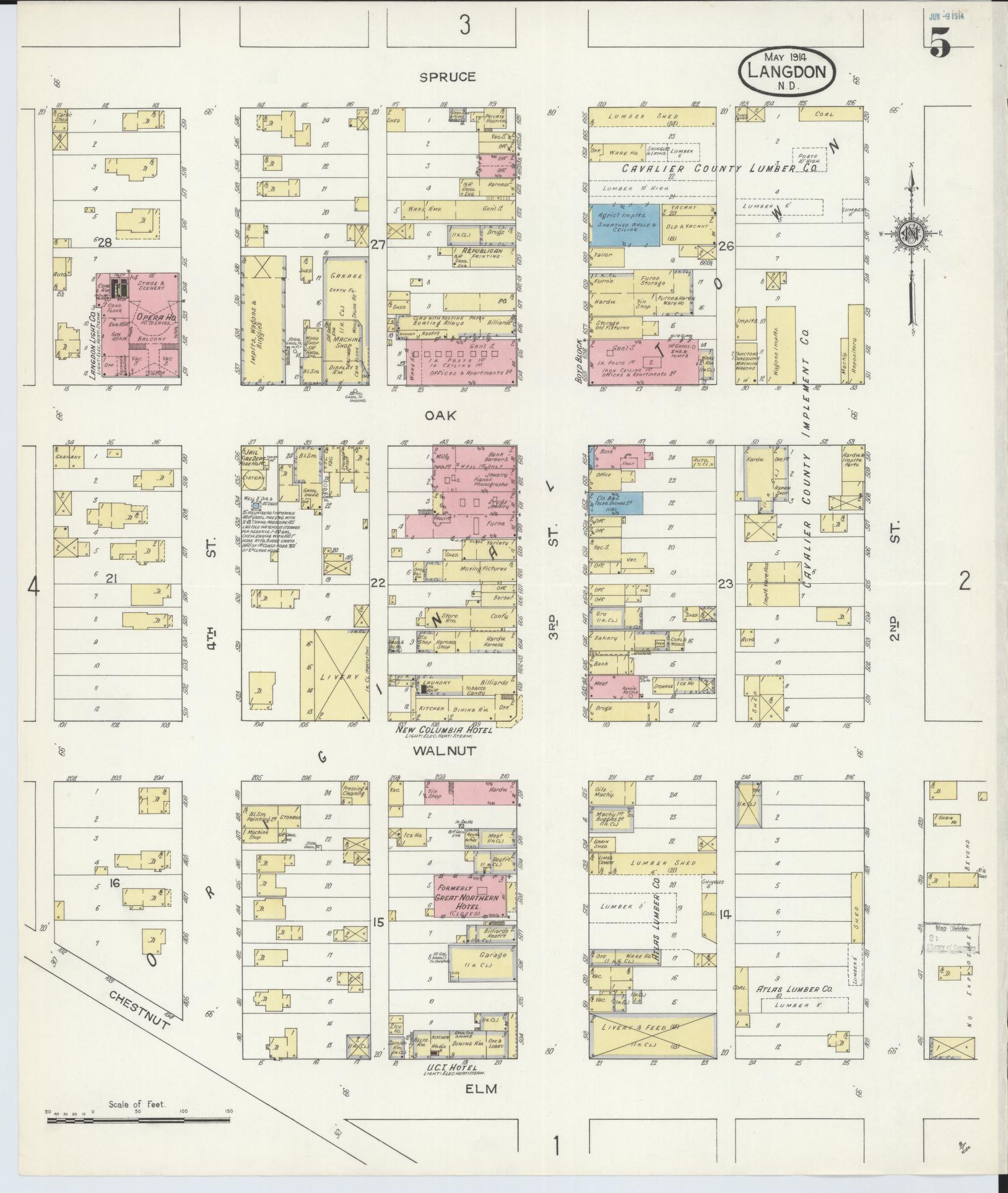Sanborn Fire Insurance Map from Langdon, Cavalier County, North Dakota (1914), Sheet #0005 - Complete Map Set gallery image, historic Sanborn map, vintage wall art, North Dakota North Dakota