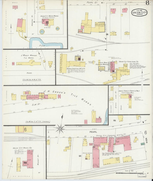 Sanborn Fire Insurance Map from Union City, Randolph County, Indiana (1896), Sheet #0008 - Historic Sanborn Fire Insurance Map Print, vintage old map wall art, antique decor, genealogy gift, Indiana Indiana map