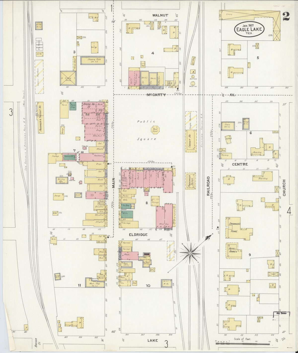 Sanborn Fire Insurance Map from Eagle Lake, Colorado County, Texas (1907), Sheet #0002 - Complete Map Set gallery image, historic Sanborn map, vintage wall art, Texas Texas