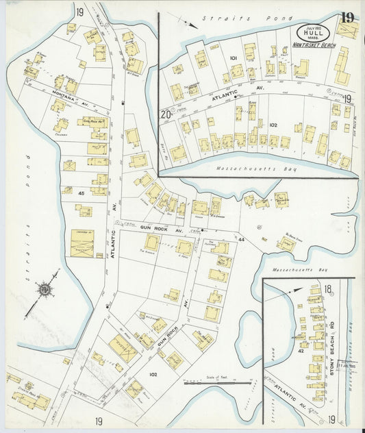 Sanborn Fire Insurance Map from Hull, Plymouth County, Massachusetts (1910), Sheet #0019 - Historic Sanborn Fire Insurance Map Print, vintage old map wall art, antique decor, genealogy gift, Massachusetts Massachusetts map