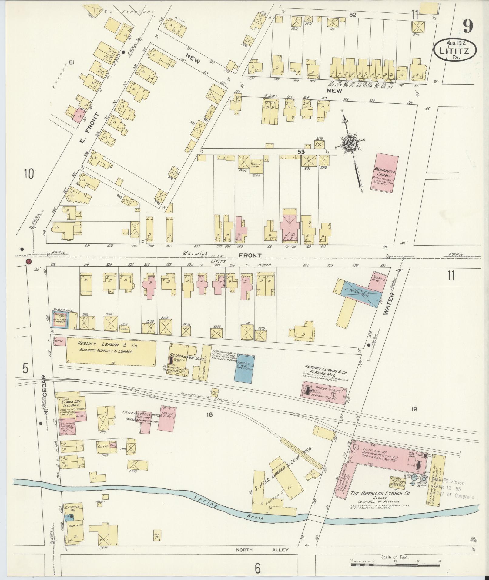 Sanborn Fire Insurance Map from Lititz, Lancaster County, Pennsylvania (1912), Sheet #0009 - Complete Map Set gallery image, historic Sanborn map, vintage wall art, Pennsylvania Pennsylvania