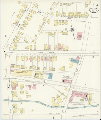 Sanborn Fire Insurance Map from Lititz, Lancaster County, Pennsylvania (1912), Sheet #0009 - Complete Map Set gallery image, historic Sanborn map, vintage wall art, Pennsylvania Pennsylvania