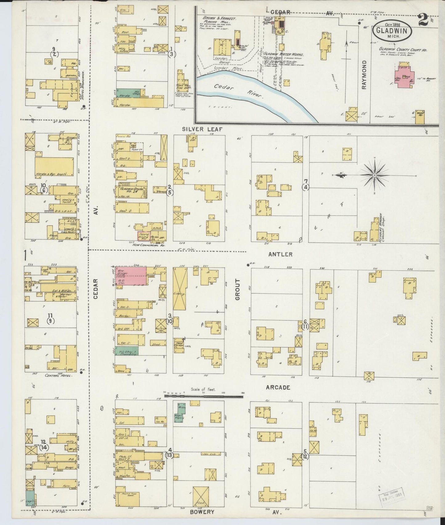 Sanborn Fire Insurance Map from Gladwin, Gladwin County, Michigan (1898), Sheet #0002 - Complete Map Set gallery image, historic Sanborn map, vintage wall art, Michigan Michigan