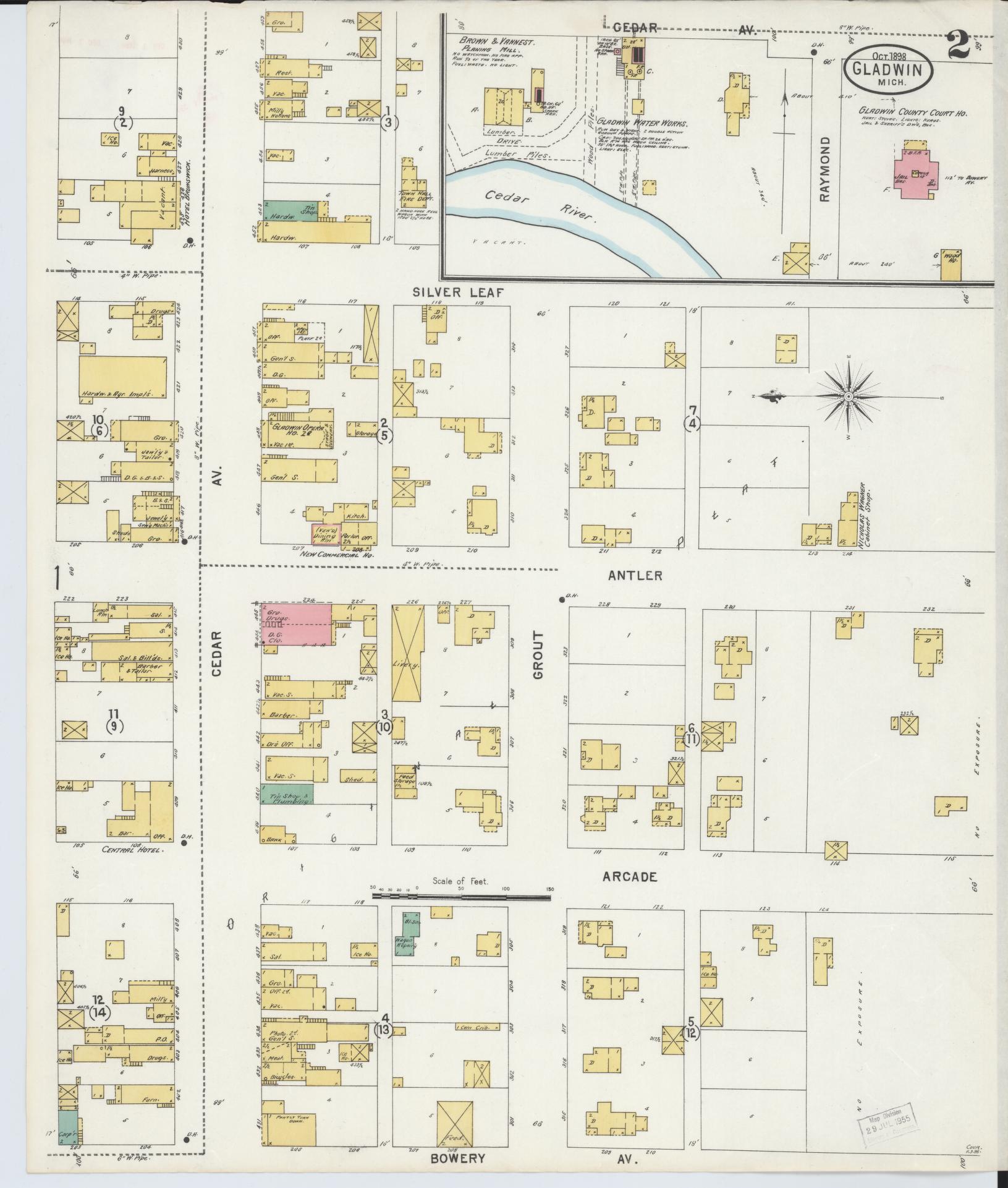 Sanborn Fire Insurance Map from Gladwin, Gladwin County, Michigan (1898), Sheet #0002 - Complete Map Set gallery image, historic Sanborn map, vintage wall art, Michigan Michigan