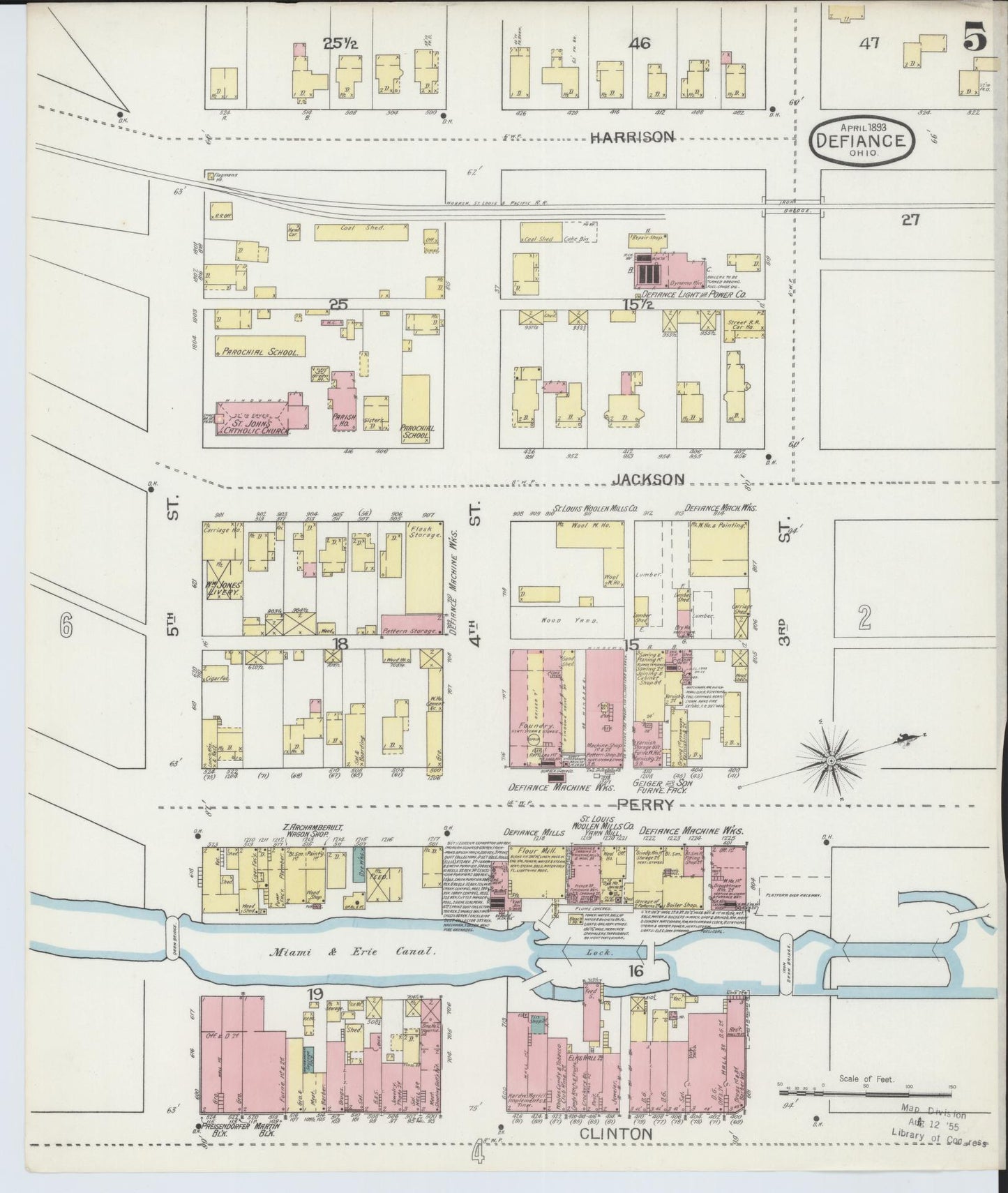 Sanborn Fire Insurance Map from Defiance, Defiance County, Ohio (1893), Sheet #0005 - Historic Sanborn Fire Insurance Map Print, vintage old map wall art, antique decor, genealogy gift, Ohio Ohio map