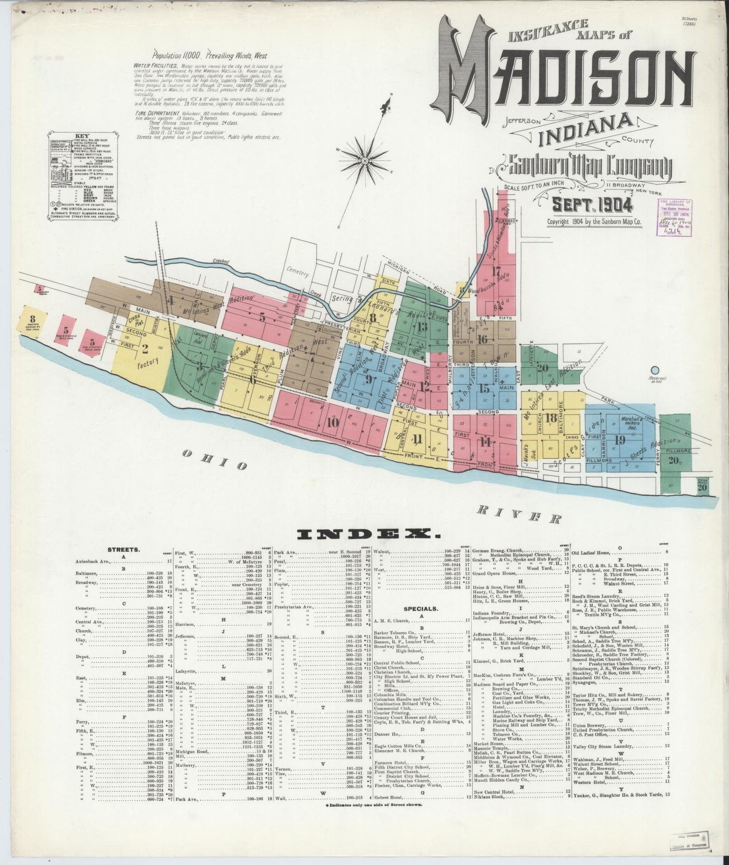 Sanborn Fire Insurance Map from Madison, Jefferson County, Indiana (1904), Sheet #0001 - Complete Map Set gallery image, historic Sanborn map, vintage wall art, Indiana Indiana