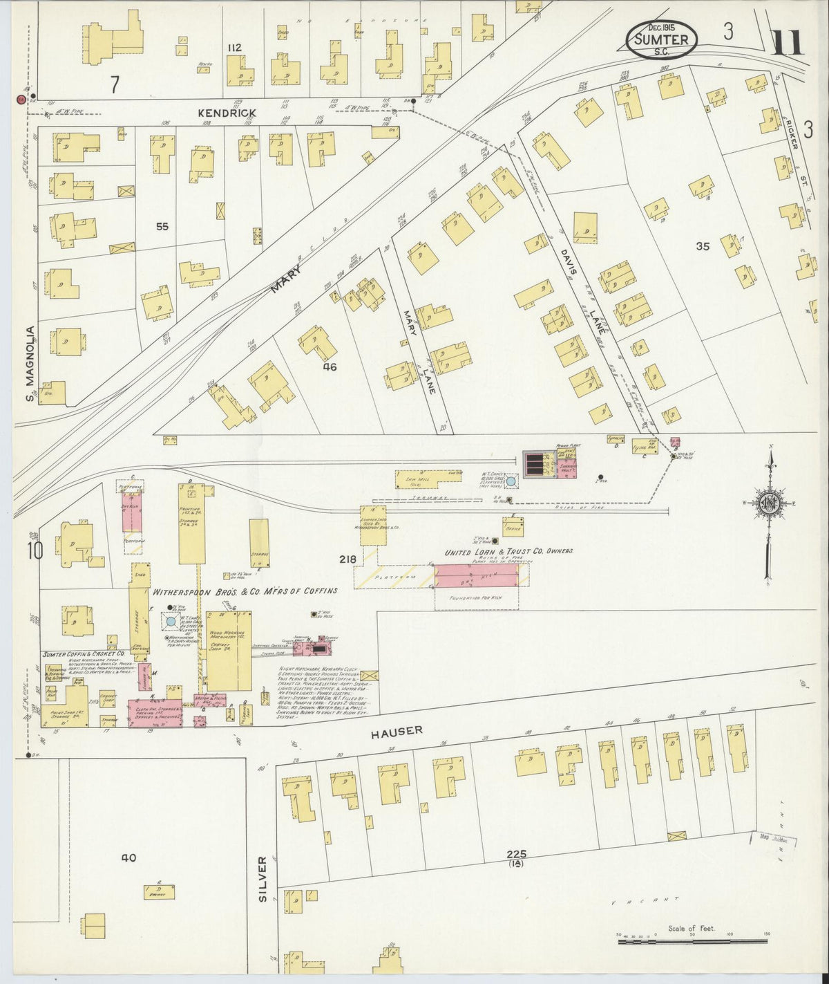Sanborn Fire Insurance Map from Sumter, Sumter County, South Carolina (1915), Sheet #0011 - Complete Map Set gallery image, historic Sanborn map, vintage wall art, South Carolina South Carolina