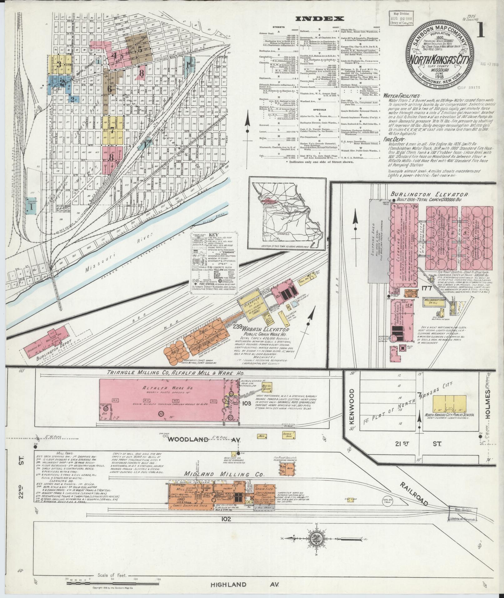 Sanborn Fire Insurance Map from North Kansas City, Clay County, Missouri (1918), Sheet #0001 - Complete Map Set gallery image, historic Sanborn map, vintage wall art, Missouri Missouri