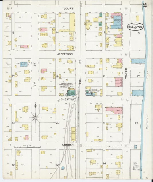 Sanborn Fire Insurance Map from Bellevue, Jackson County, Iowa (1894), Sheet #0002 - Historic Sanborn Fire Insurance Map Print, vintage old map wall art