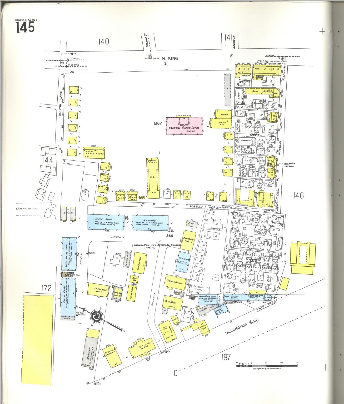 Sanborn Fire Insurance Map from Honolulu, Oahu County, Hawaii (1955), Sheet #0145 - Historic Sanborn Fire Insurance Map Print