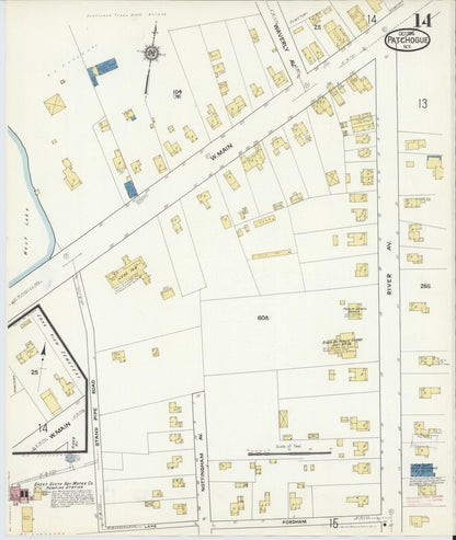 Sanborn Fire Insurance Map from Patchogue, Suffolk County, New York (1916), Sheet #0014 - Historic Sanborn Fire Insurance Map Print, vintage old map wall art, antique decor, genealogy gift, New York New York map