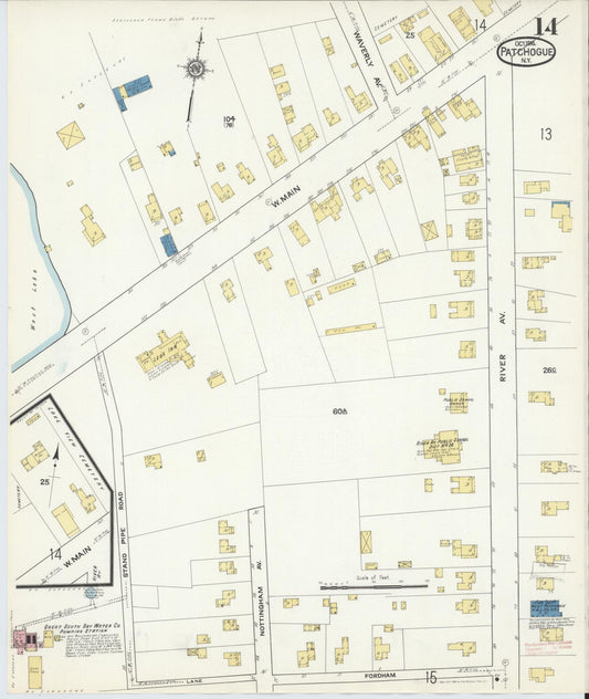 Sanborn Fire Insurance Map from Patchogue, Suffolk County, New York (1916), Sheet #0014 - Historic Sanborn Fire Insurance Map Print, vintage old map wall art, antique decor, genealogy gift, New York New York map