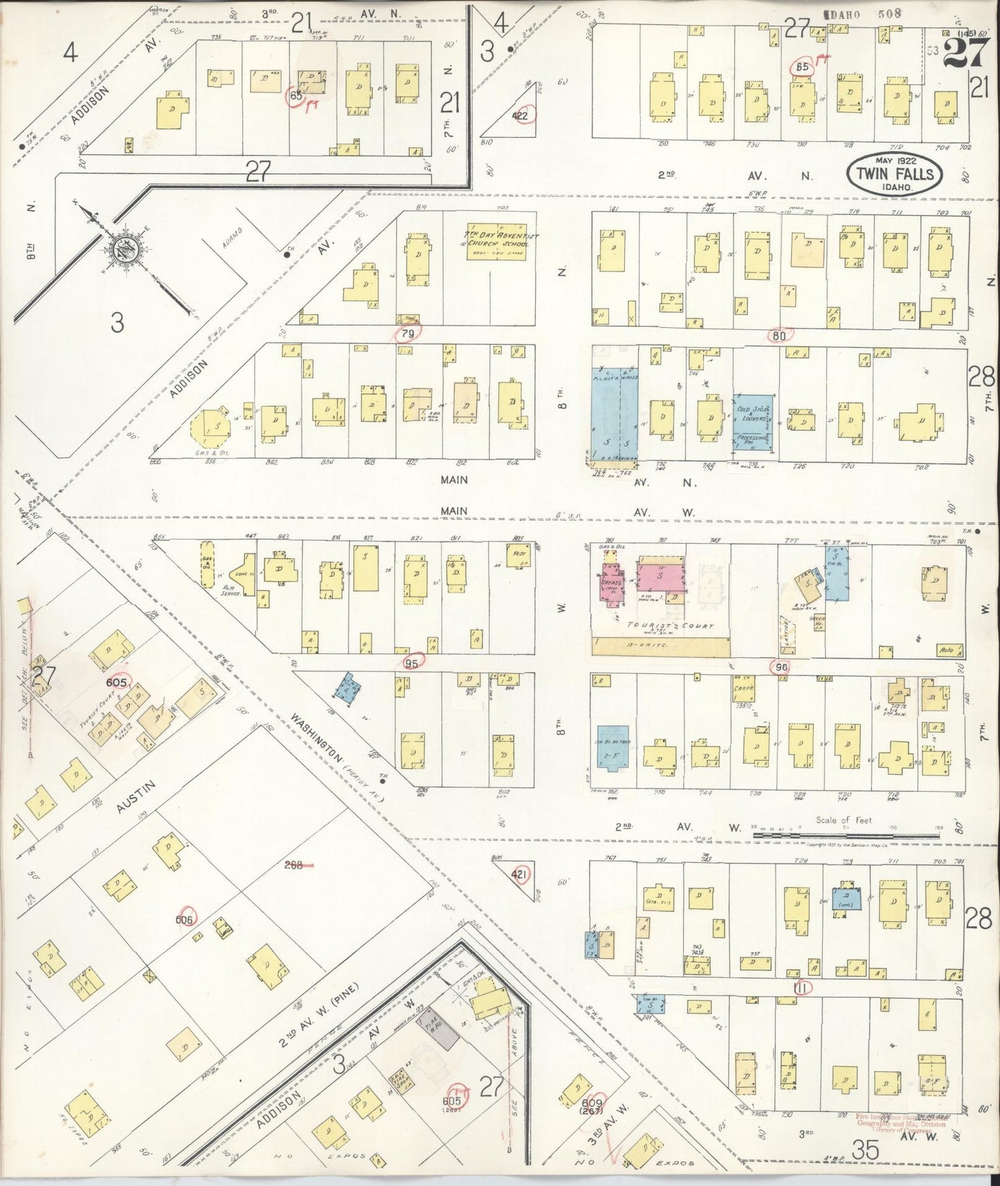 Sanborn Fire Insurance Map from Twin Falls, Twin Falls County, Idaho (1949), Sheet #0027 - Complete Map Set gallery image, historic Sanborn map, vintage wall art, Falls Idaho