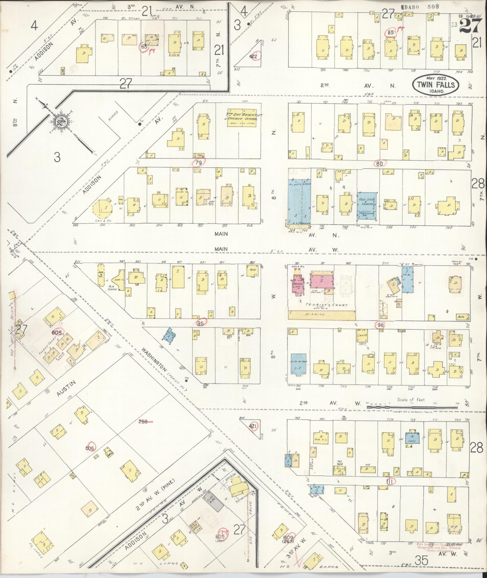 Sanborn Fire Insurance Map from Twin Falls, Twin Falls County, Idaho (1949), Sheet #0027 - Complete Map Set gallery image, historic Sanborn map, vintage wall art, Falls Idaho