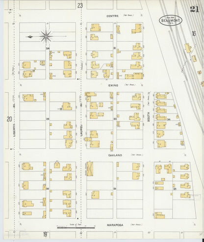 Sanborn Fire Insurance Map from Beaumont, Jefferson County, Texas (1904), Sheet #0021 - Historic Sanborn Fire Insurance Map Print, vintage old map wall art, antique decor, genealogy gift, Texas Texas map