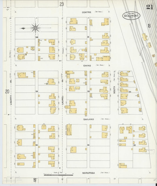 Sanborn Fire Insurance Map from Beaumont, Jefferson County, Texas (1904), Sheet #0021 - Historic Sanborn Fire Insurance Map Print, vintage old map wall art, antique decor, genealogy gift, Texas Texas map