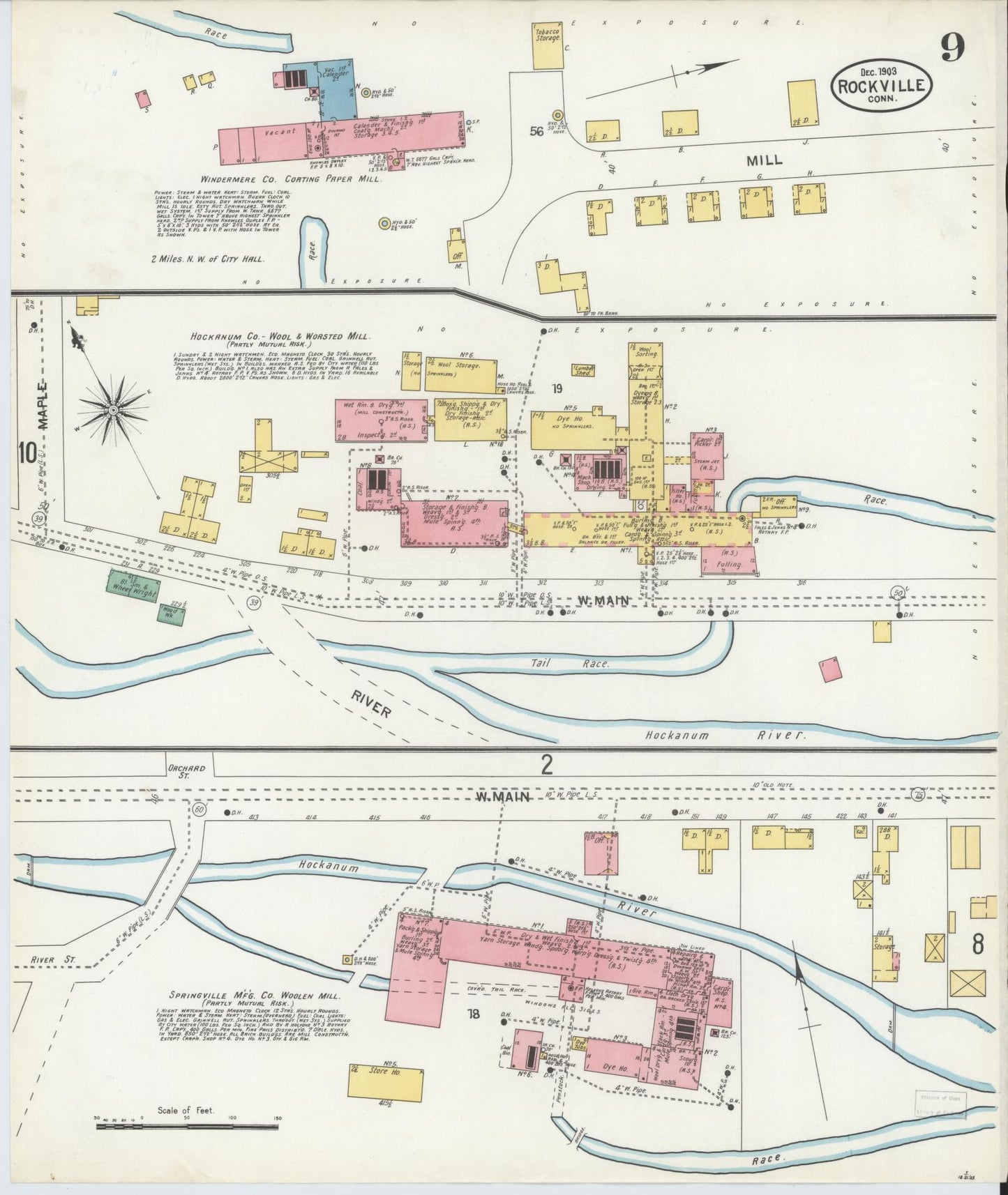 Sanborn Fire Insurance Map from Rockville, Tolland County, Connecticut (1903), Sheet #0009 - Complete Map Set gallery image, historic Sanborn map, vintage wall art, Connecticut Connecticut