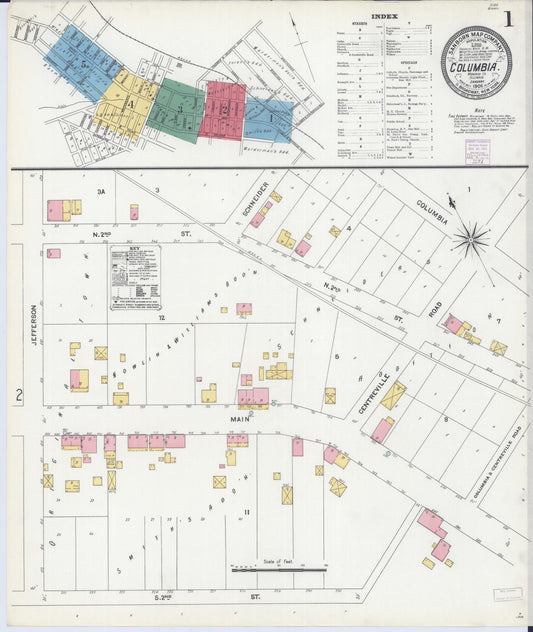 Sanborn Fire Insurance Map from Columbia, Monroe County, Illinois (1906), Sheet #0001 - Historic Sanborn Fire Insurance Map Print, vintage old map wall art, antique decor, genealogy gift, Illinois Illinois map