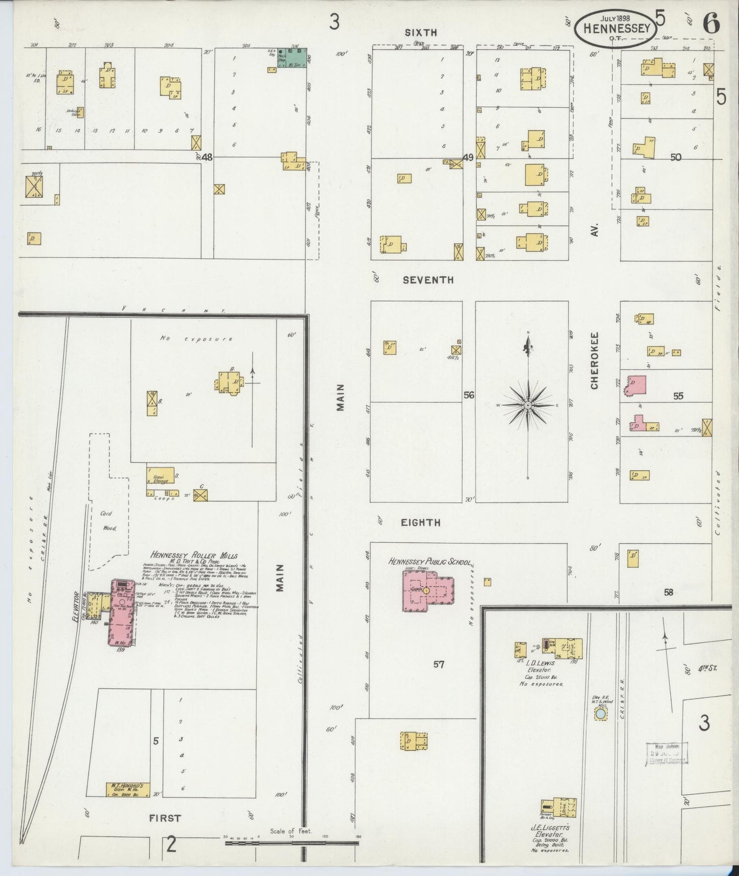Sanborn Fire Insurance Map from Hennessey, Kingfisher County, Oklahoma (1898), Sheet #0006 - Complete Map Set gallery image, historic Sanborn map, vintage wall art, Oklahoma Oklahoma