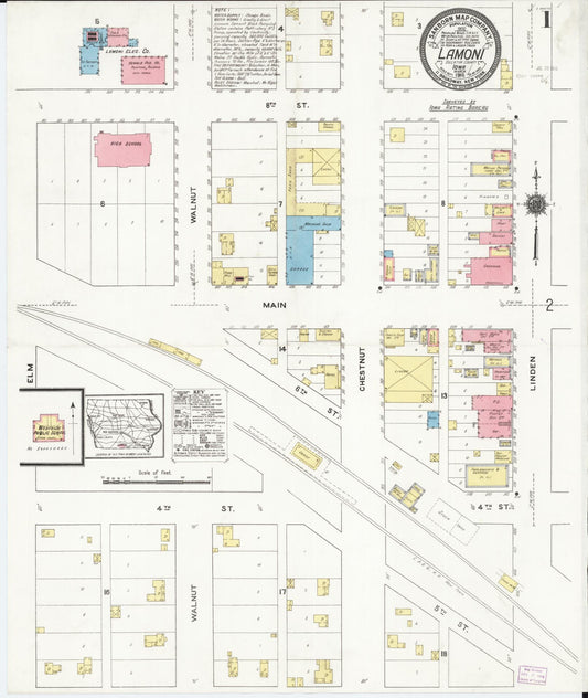 Sanborn Fire Insurance Map from Lamoni, Decatur County, Iowa (1916), Sheet #0001 - Historic Sanborn Fire Insurance Map Print, vintage old map wall art