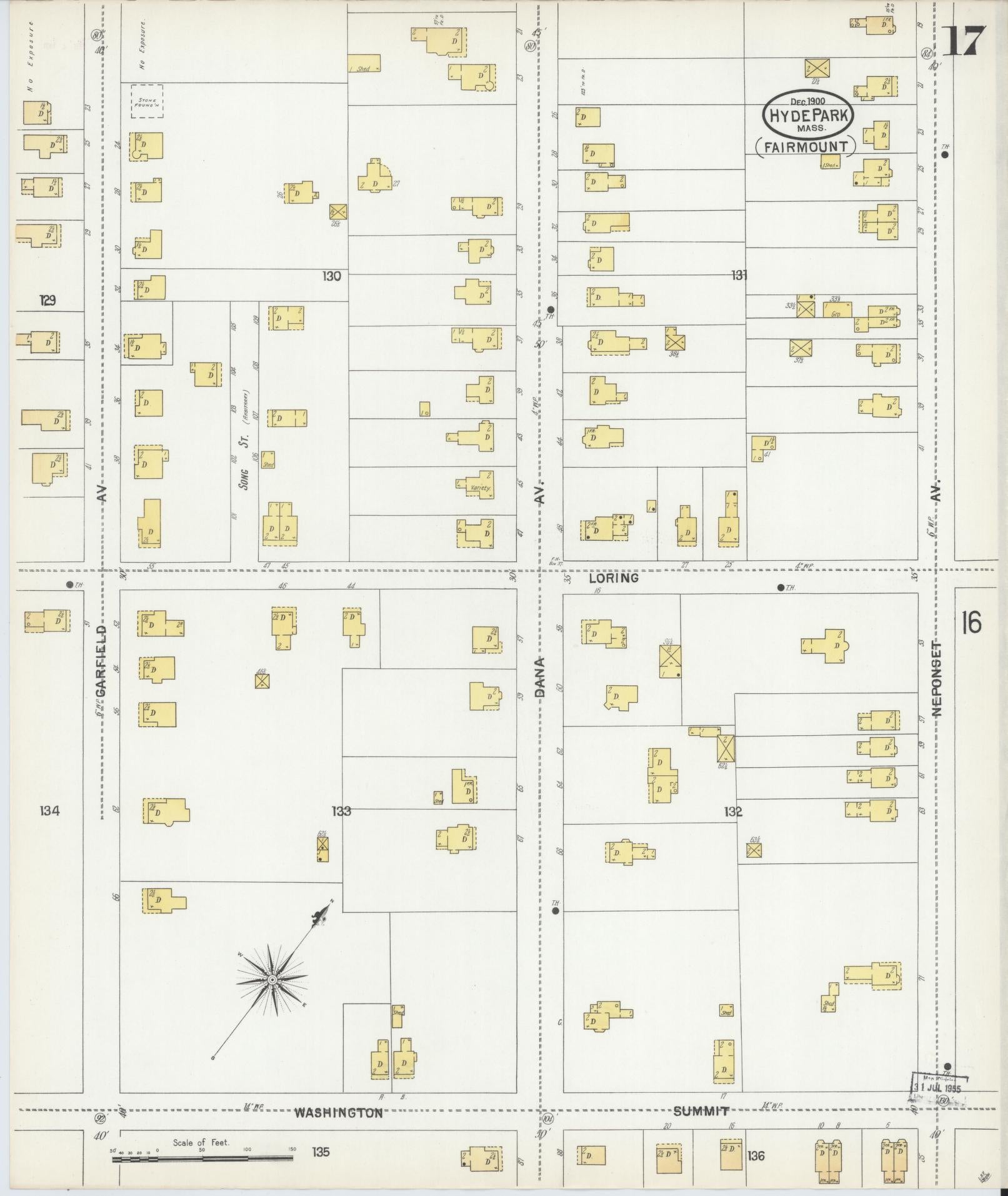 Sanborn Fire Insurance Map from Hyde Park, Norfolk County, Massachusetts (1900), Sheet #0017 - Complete Map Set gallery image, historic Sanborn map, vintage wall art, Massachusetts Massachusetts