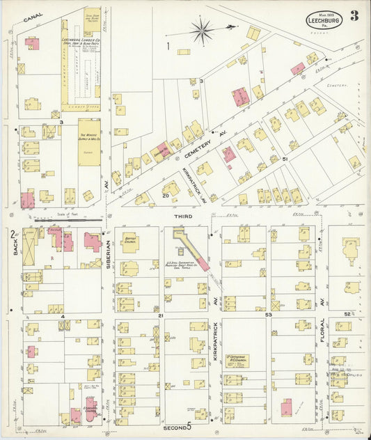 Sanborn Fire Insurance Map from Leechburg, Armstrong County, Pennsylvania (1909), Sheet #0003 - Historic Sanborn Fire Insurance Map Print, vintage old map wall art, antique decor, genealogy gift, Pennsylvania Pennsylvania map