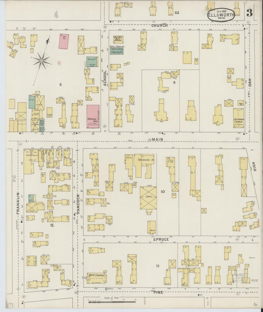 Sanborn Fire Insurance Map from Ellsworth, Hancock County, Maine (1895), Sheet #0003 - Historic Sanborn Fire Insurance Map Print, vintage old map wall art, antique decor, genealogy gift, Maine Maine map